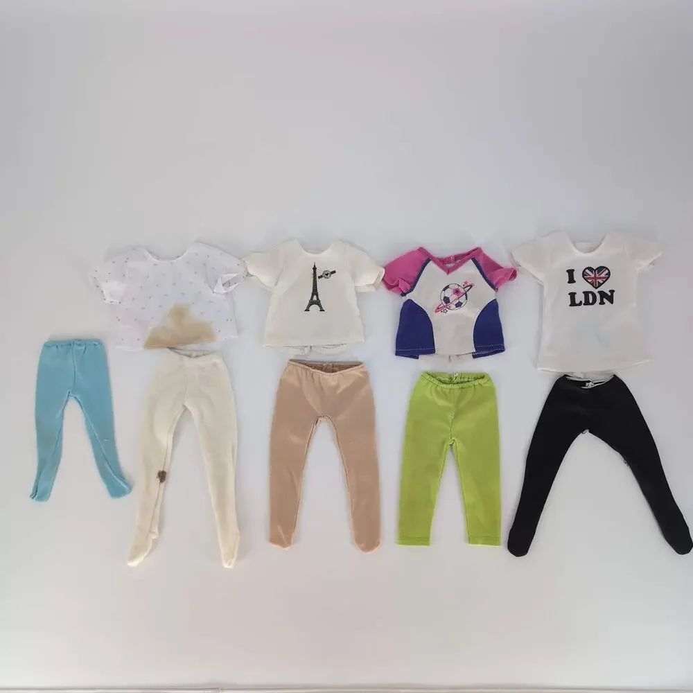 8 + 1 Piece Doll Clothing Bundle - 4 Short Sleeve Tops & 4 Bottoms for 18